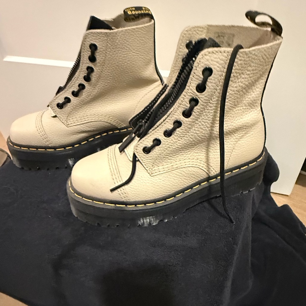 Dr. Martens Beige Leather Combat Boots
